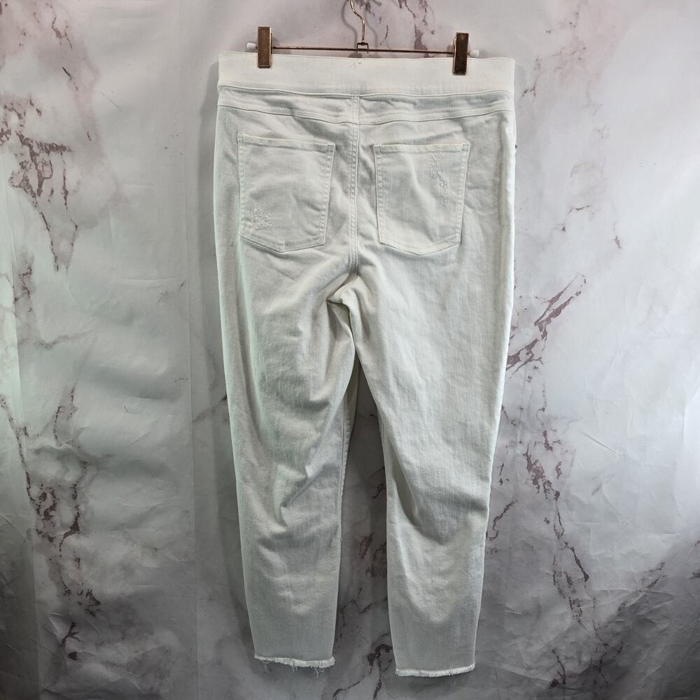 Spanx Jeans Womens Large White Distressed Skinny Jegging Denim High Rise Crop